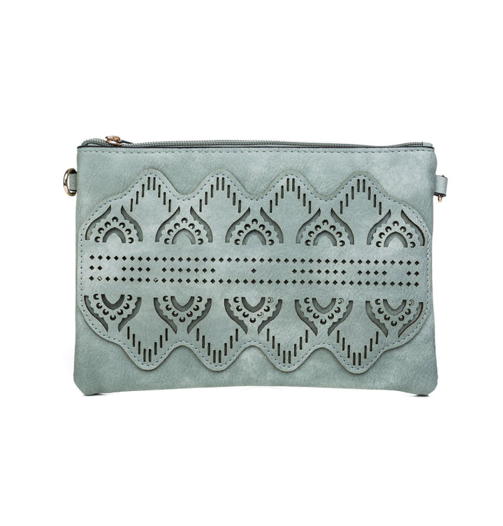 Teal Boho horizontal clutch shoulder Bag with strap