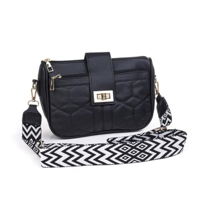 Black engraved crossbody bag  with contrasting strap