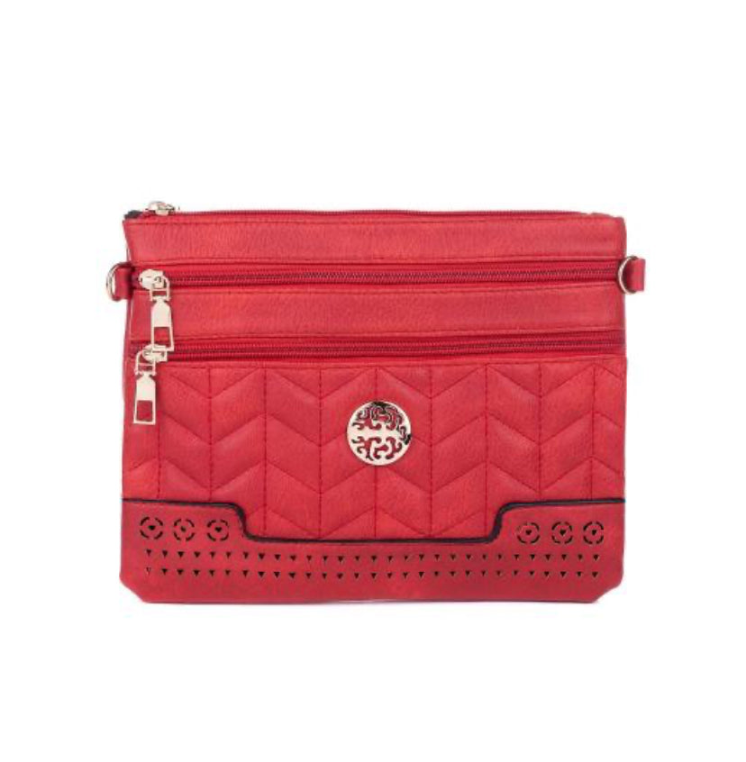 Red engraved crossbody bag with strap