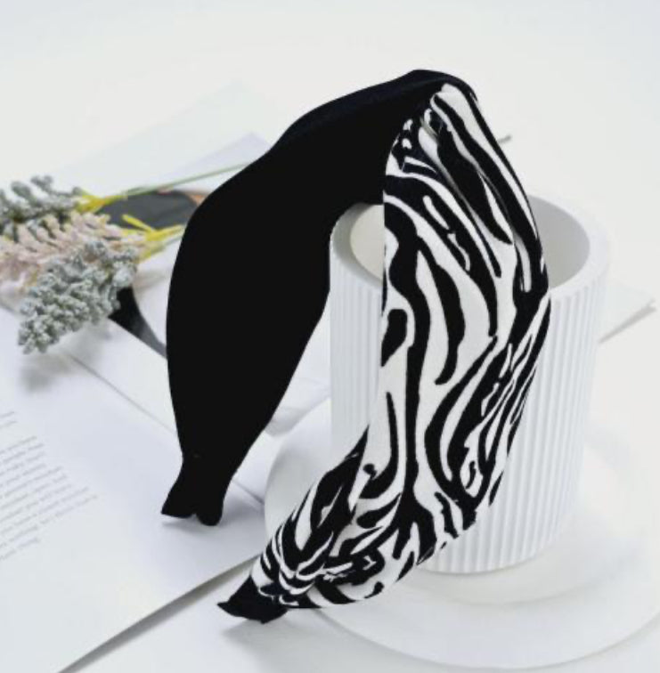 Black white Zebra 2 tone Knot Fabric Headband