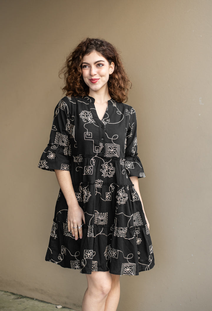 Andrea Black Embroidered Resort Dress, Front View