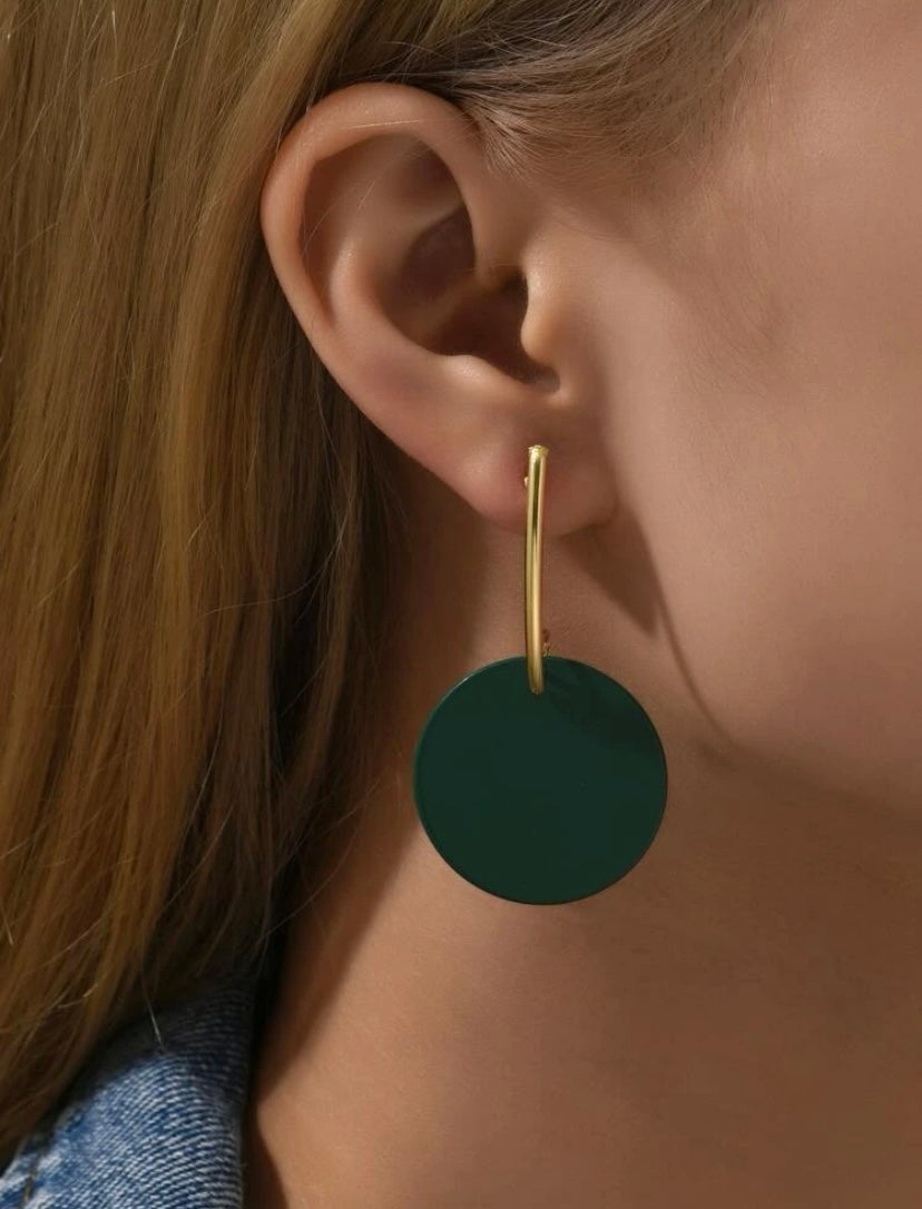 Dark Green Round Earrings
