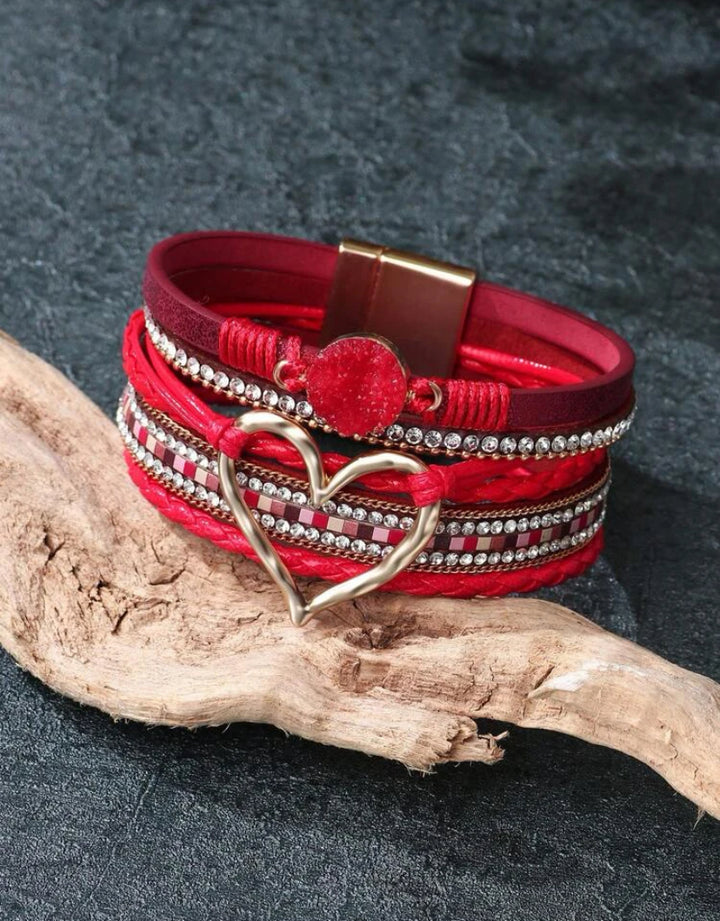 Red Heart Beaded Magnetic Bracelet