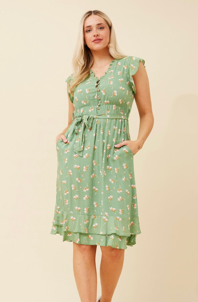 Ravina Mint Floral Empire Midi Dress