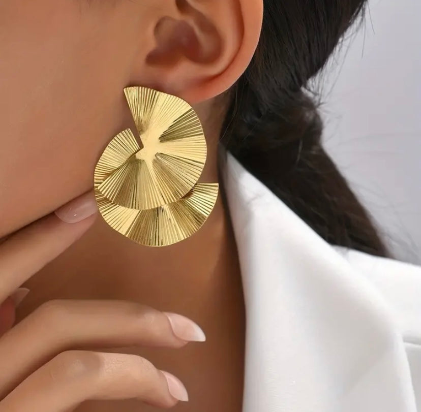 Gold Double Fan Gold Earrings