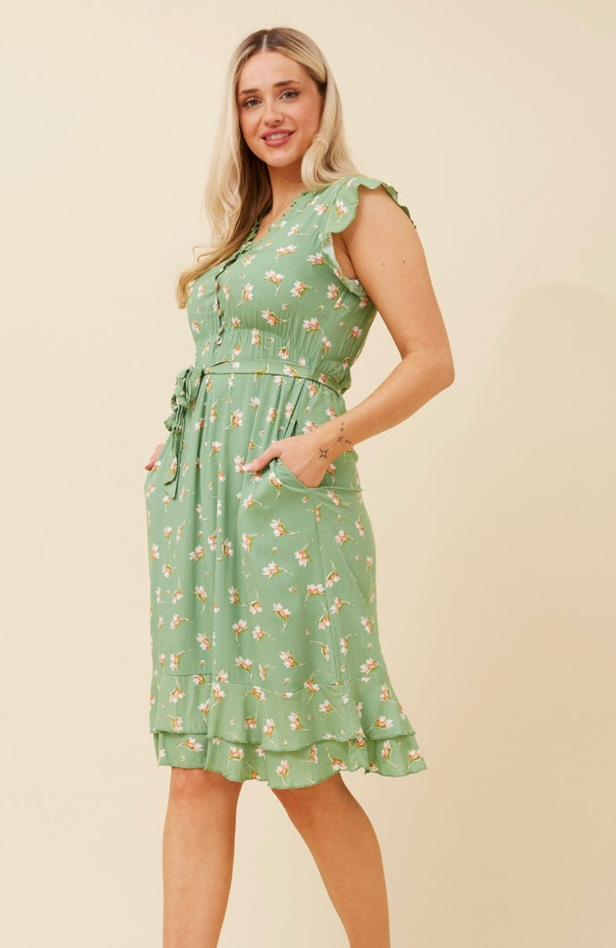 Ravina Mint Floral Empire Midi Dress