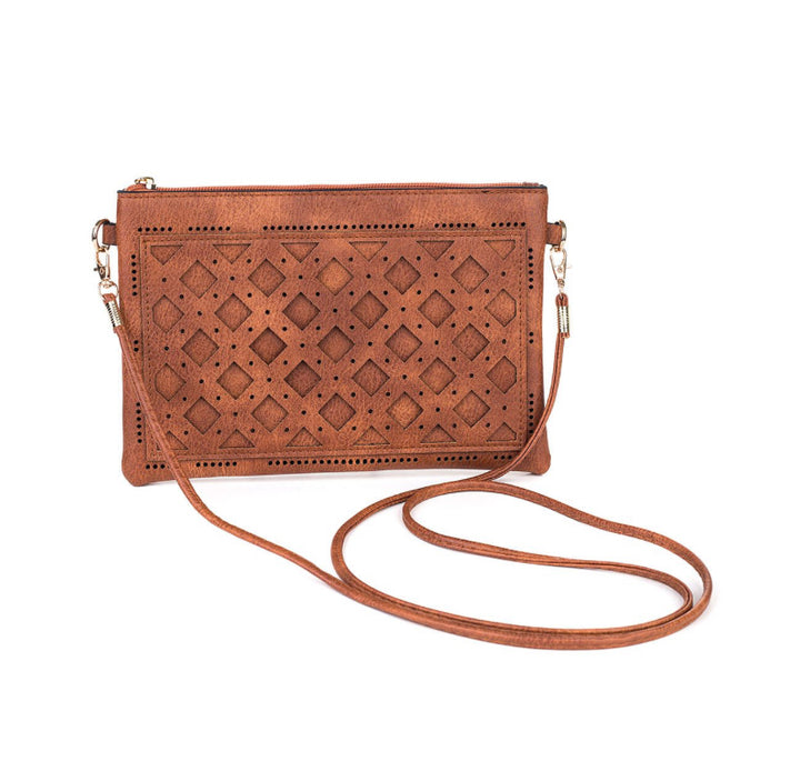 Caramel motif Engraved horizontal clutch shoulder Bag with strap