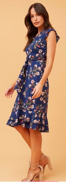 Ravina Blue Floral Empire Midi Dress