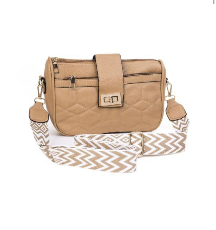 Beige engraved crossbody bag with strap