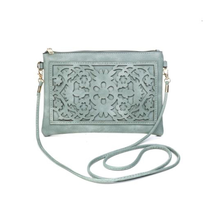 Teal Boho Engraved horizontal clutch shoulder Bag with strap