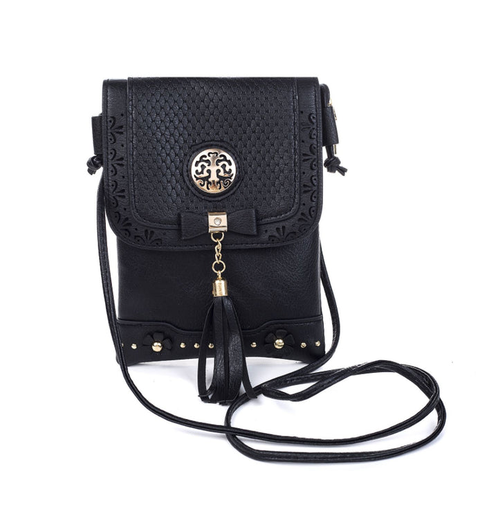 Black silver buckle Engraved vertical clutch shoulder Bag with strap