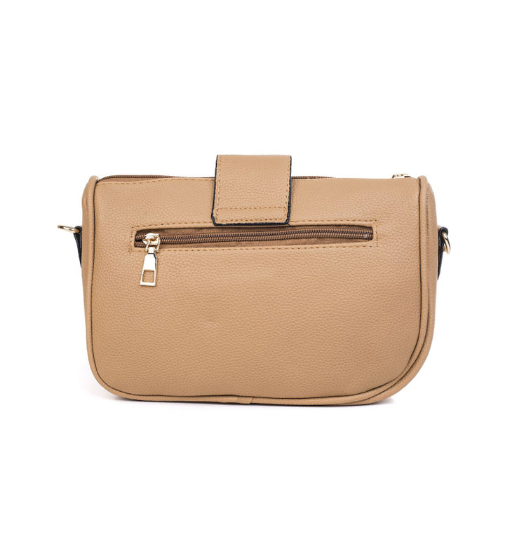 Beige engraved crossbody bag with strap