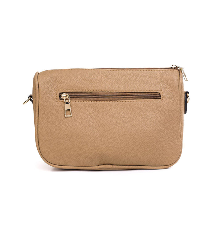 Beige engraved crossbody bag  with contrasting strap