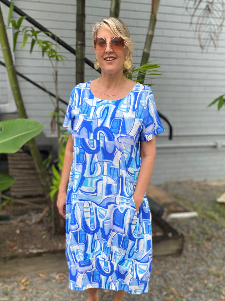 Tessa Blue Geo Midi Dress