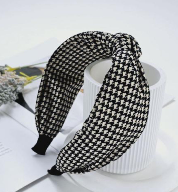 Gingham Black White Knot Fabric Headband