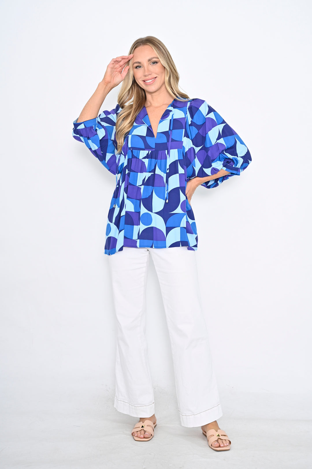 Blue Geo Boho Top