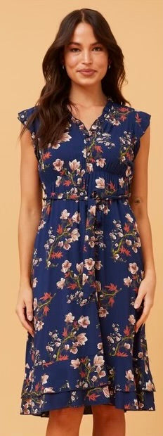 Ravina Blue Floral Empire Midi Dress