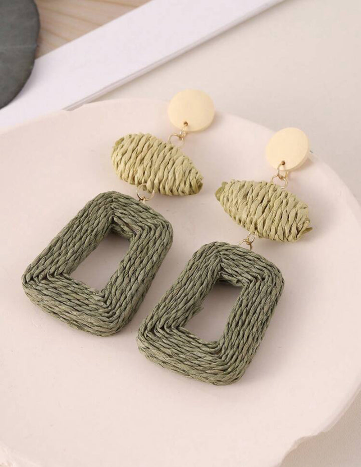 Olive Square Rattan Earrings