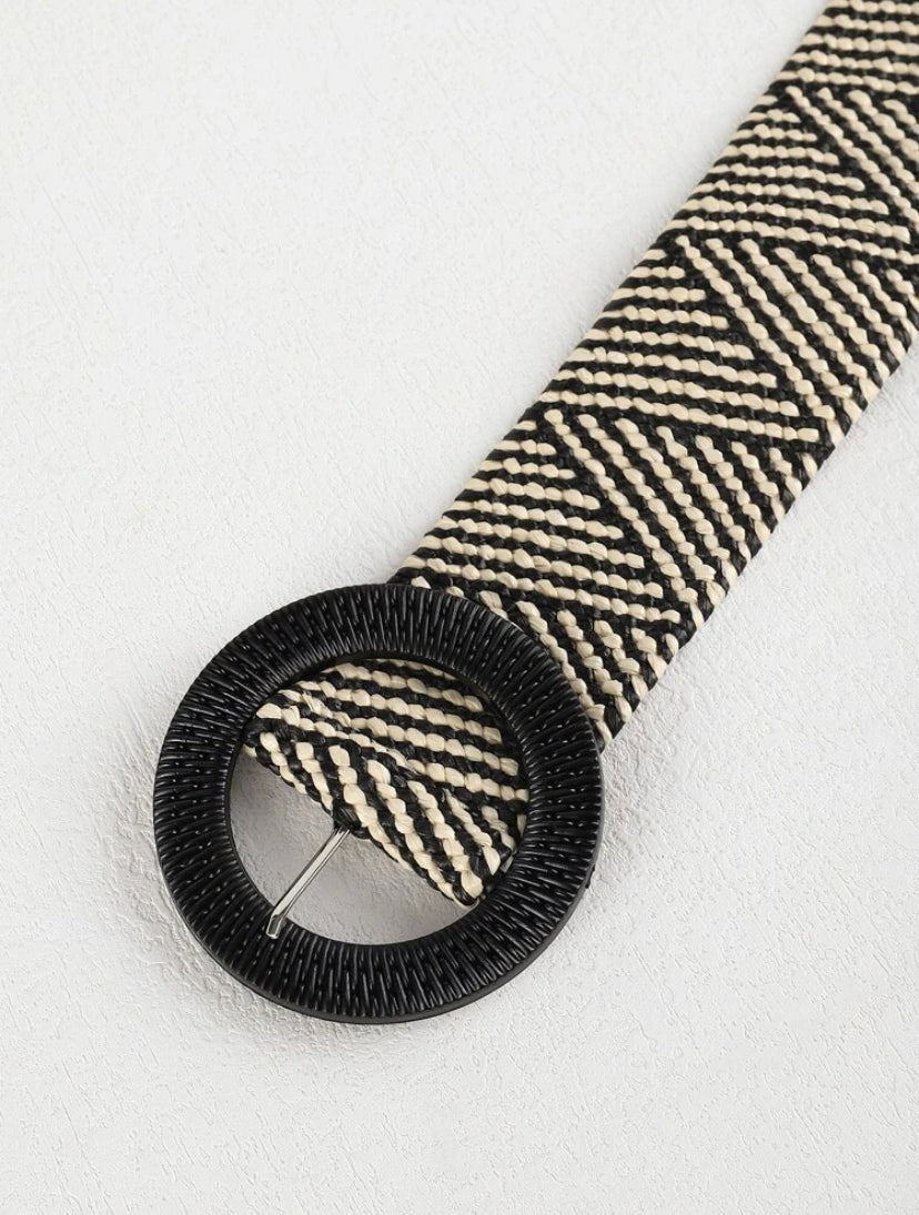 Round Black Beige Elasticated Belt