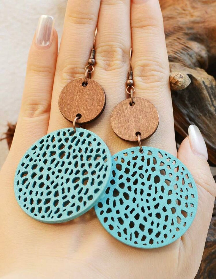 Blue Faux Leather Circle Earrings