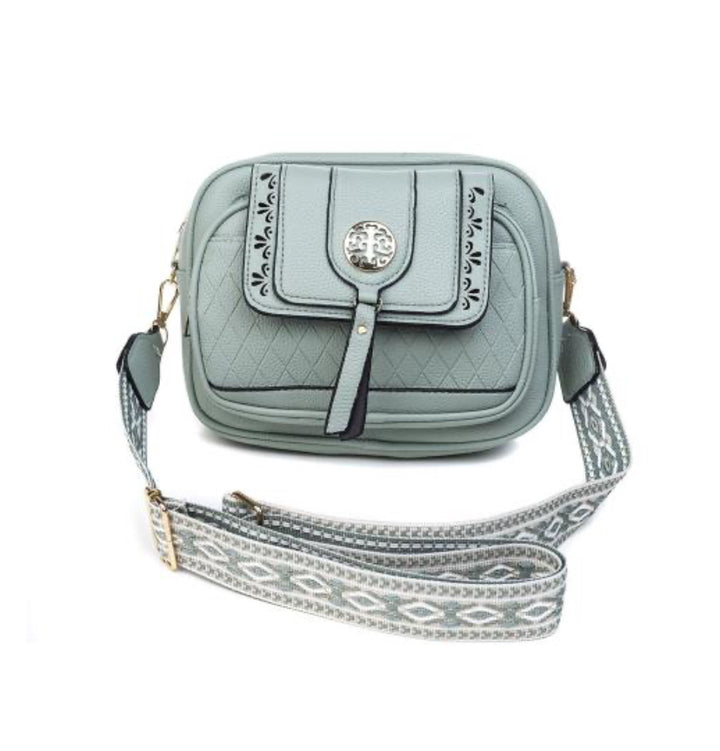 Pale Blue engraved crossbody bag with strap