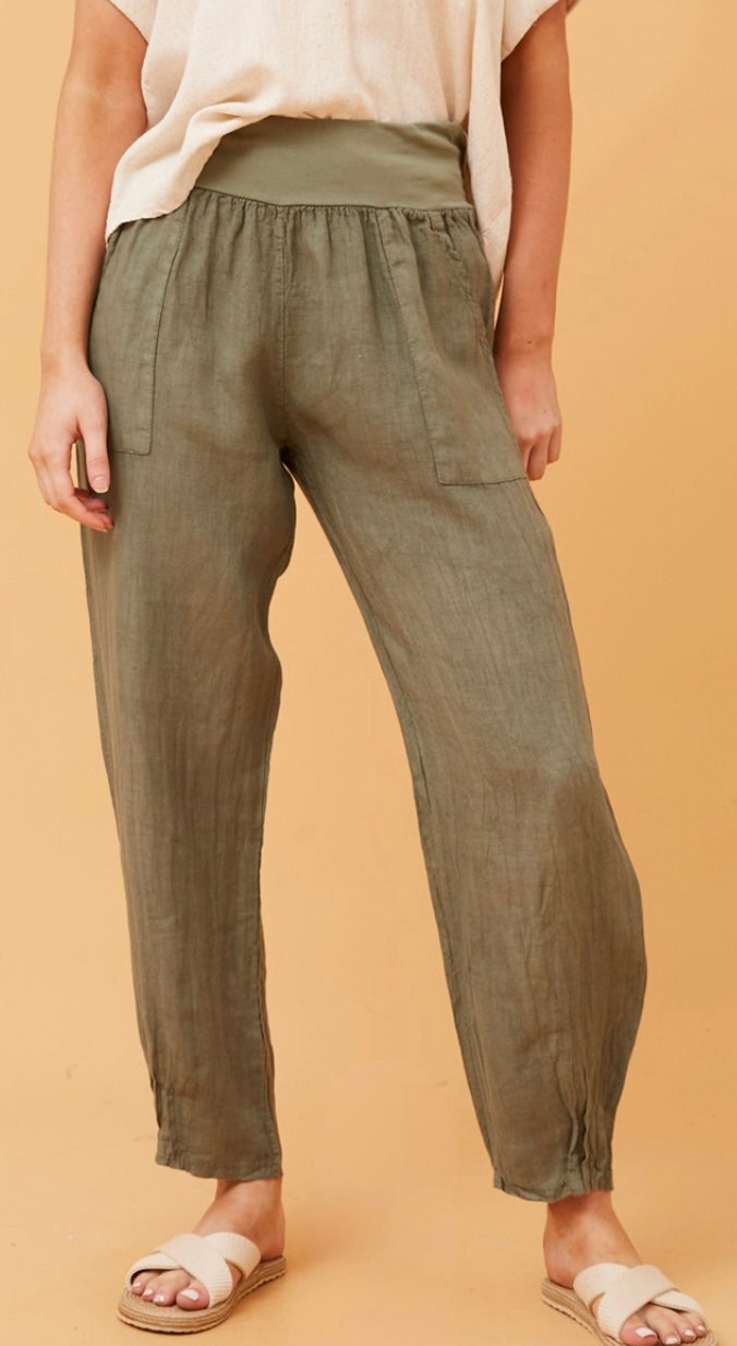 Khaki Linen Pocket Pants