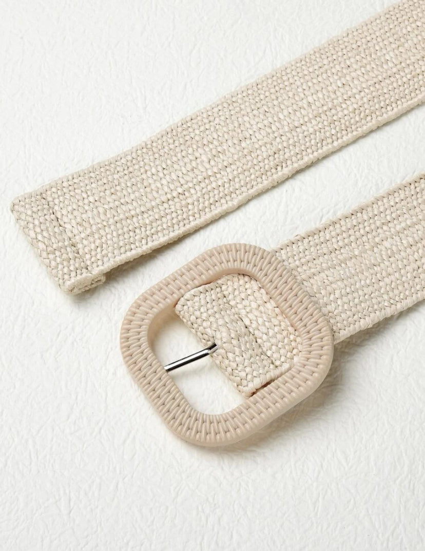 Natural Square Light Beige Elasticated Belt