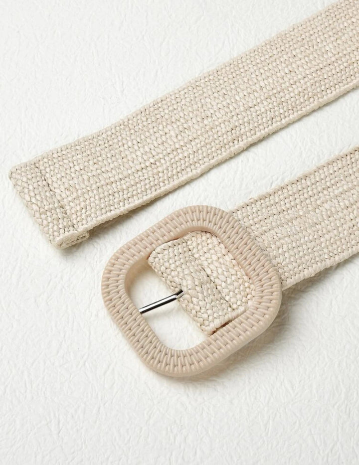 Natural Square Light Beige Elasticated Belt