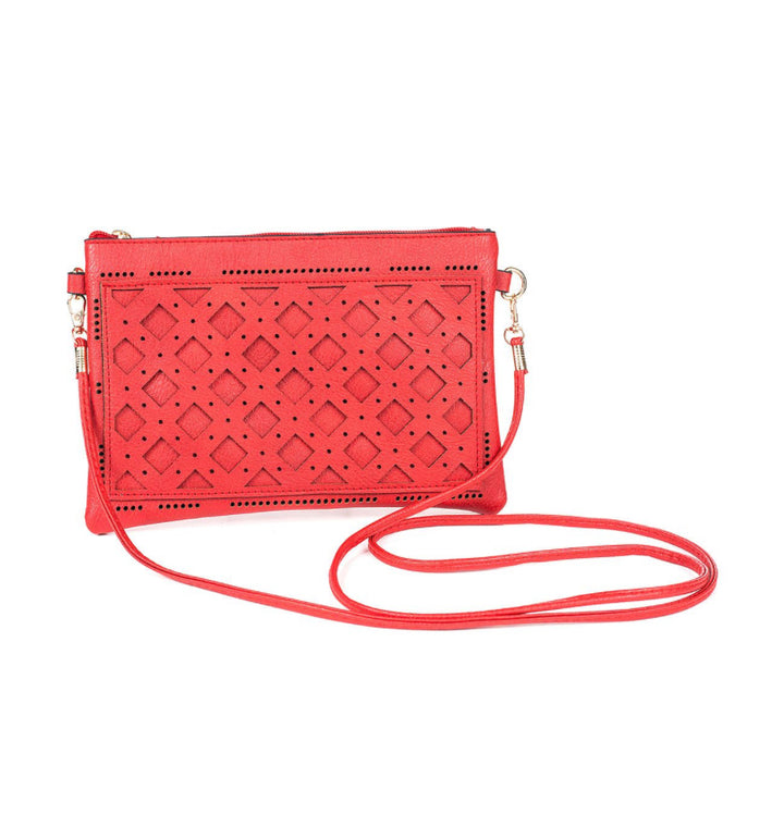 Red Engraved horizontal clutch shoulder Bag with strap