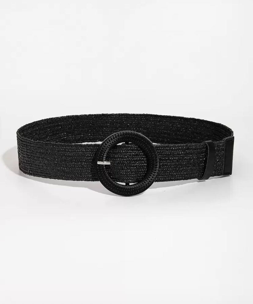Black Round Buckle Elasticated Belt
