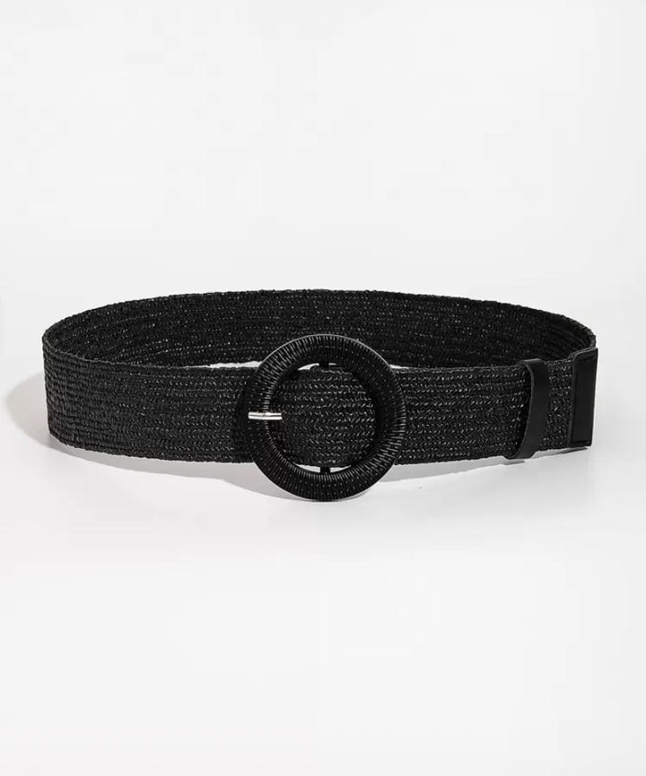Black Round Buckle Elasticated Belt