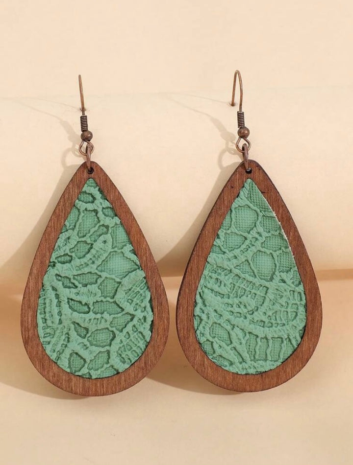 Green Wood Lace Earrings