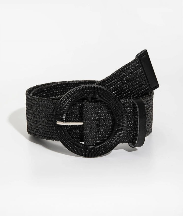 Black Round Buckle Elasticated Belt