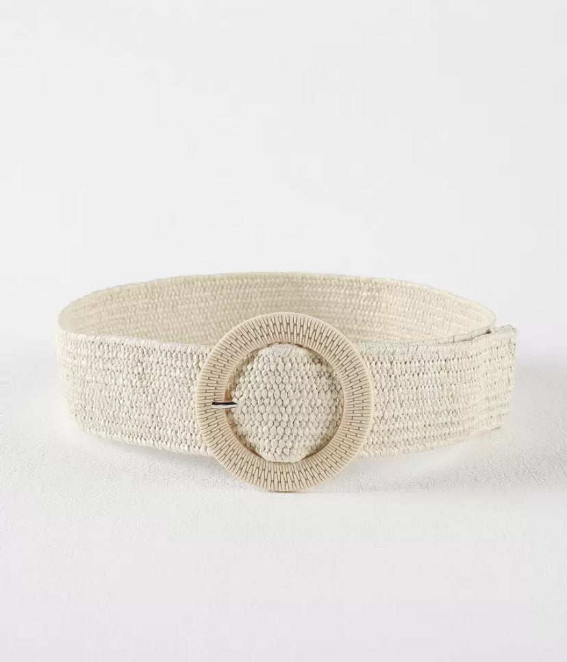 Round Buckle Light Beige Elasticated Belt