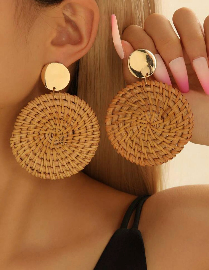 Gold Circle Woven Earrings