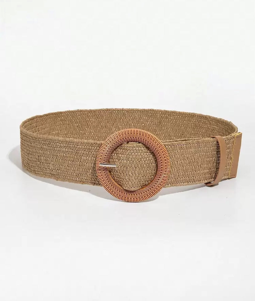 Neutral Round Buckle Elasticated Belt