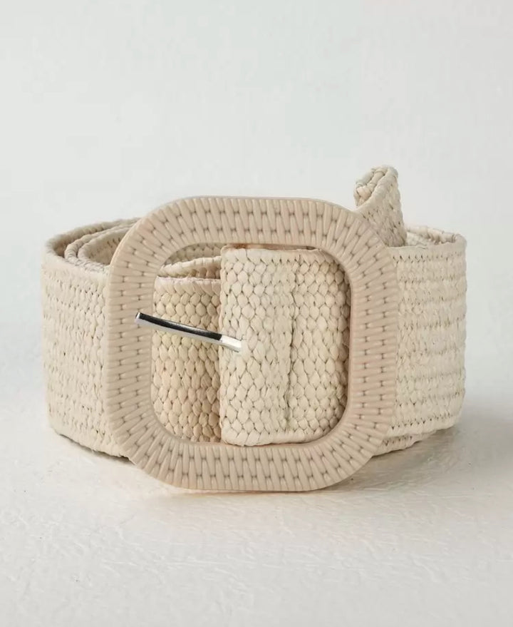 Square Light Beige Elasticated Belt
