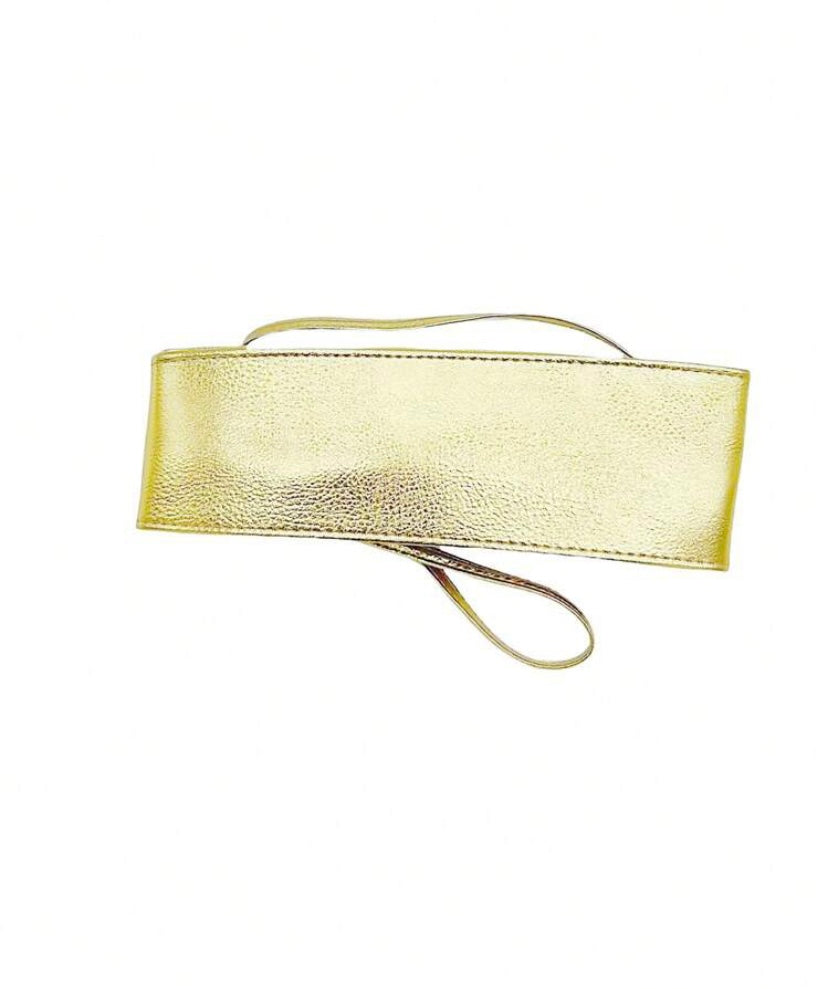 Gold Obi Wrap Belt with a metallic finish, featuring a wide design and adjustable ties for versatile styling.