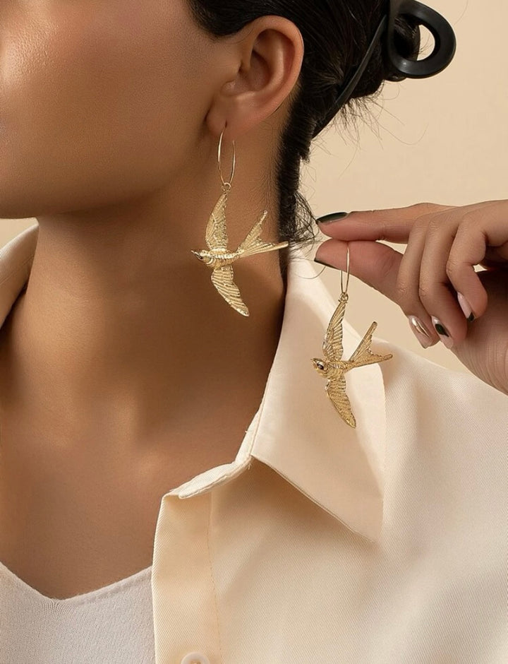 Gold flying Bird Earrings