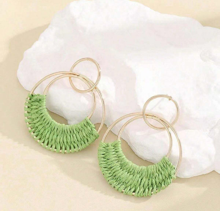 Green Gold Woven Earrings