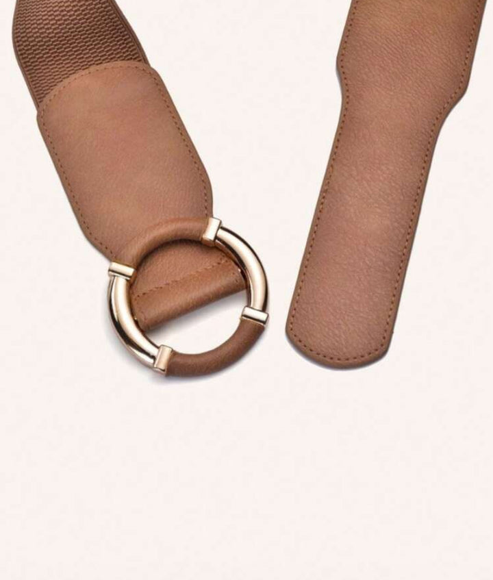 Tan single Gold Circle Belt