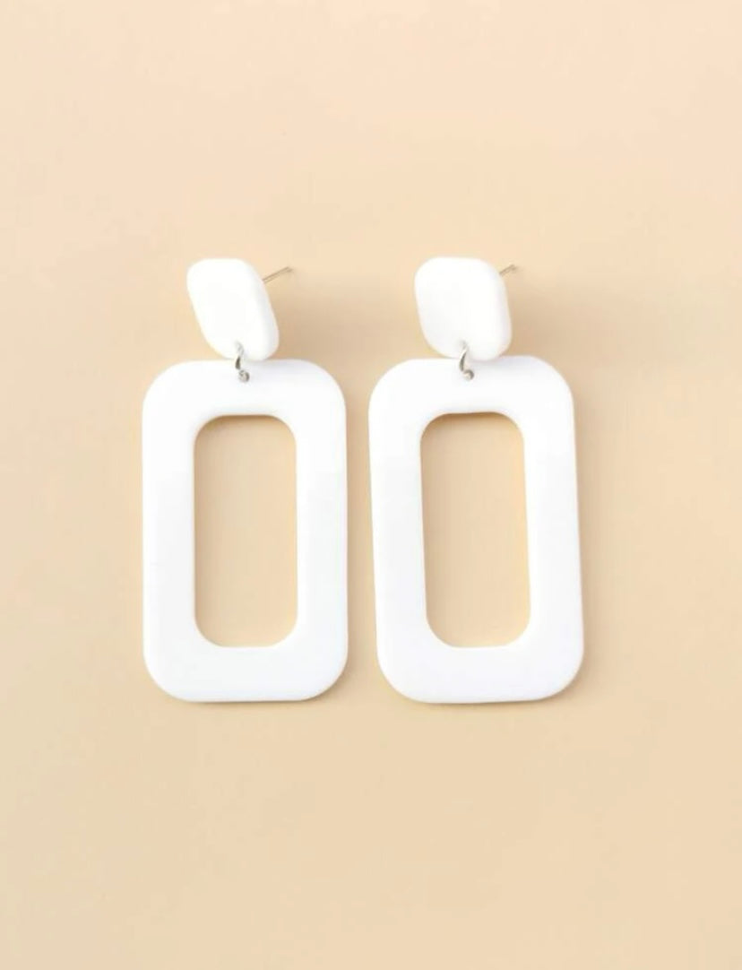 White Resin Rectangle Earrings