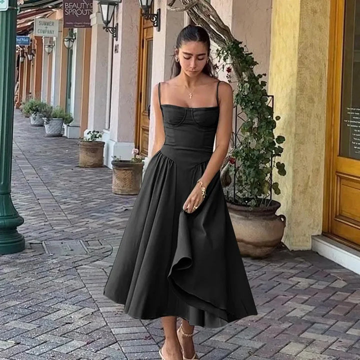 Blue Cotton Slit Midi Dress