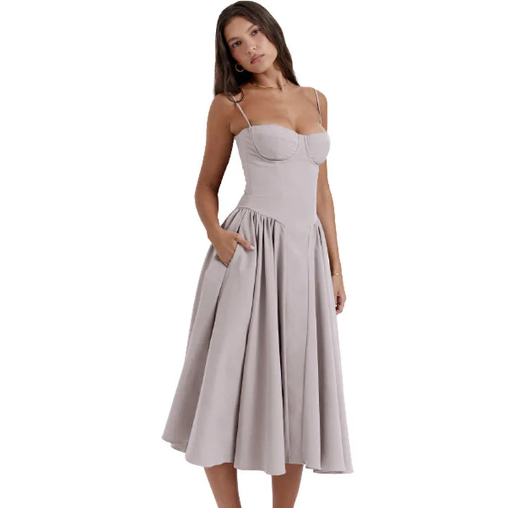 Blue Cotton Slit Midi Dress
