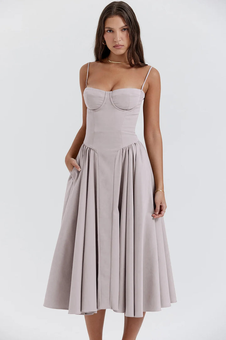 Blue Cotton Slit Midi Dress
