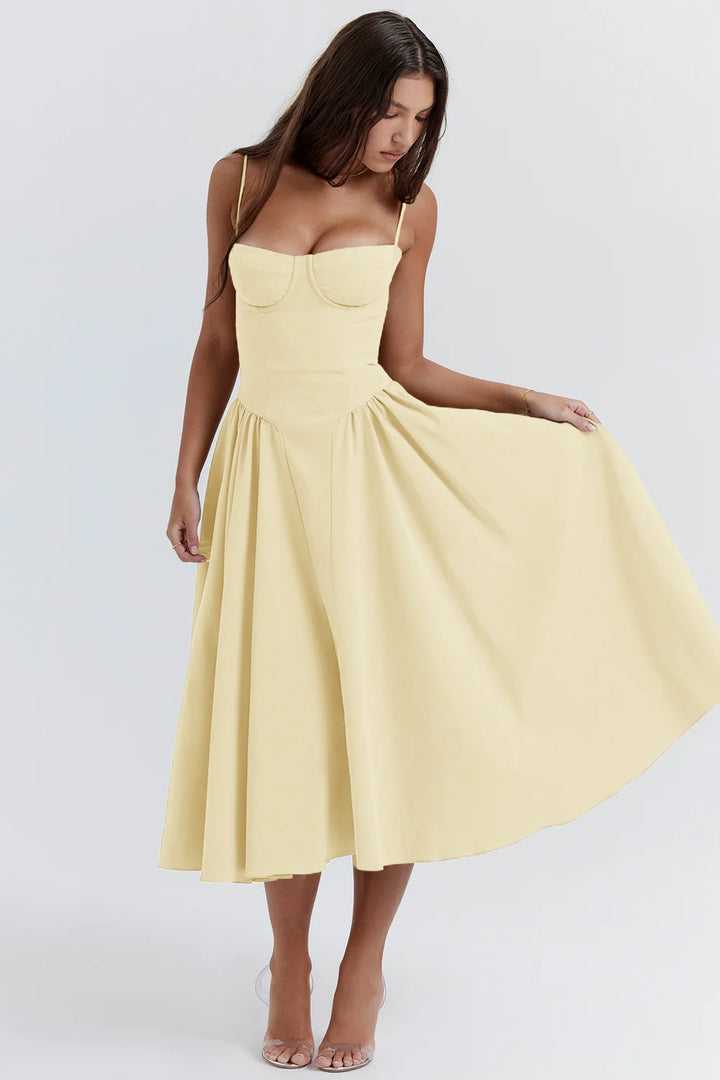 Blue Cotton Slit Midi Dress