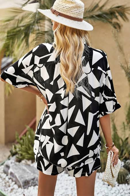 Abstract Black White Shirt/Short Set