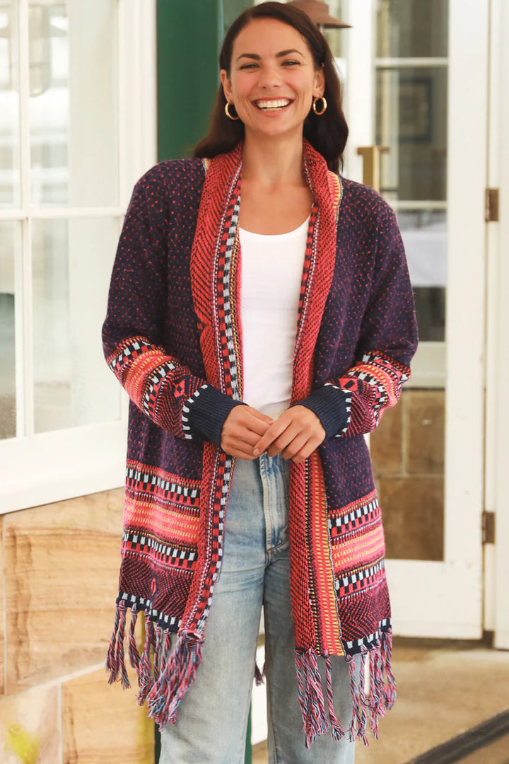 Navy Rust Aztec Cardigan