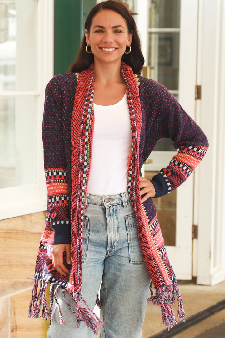 Navy Rust Aztec Cardigan