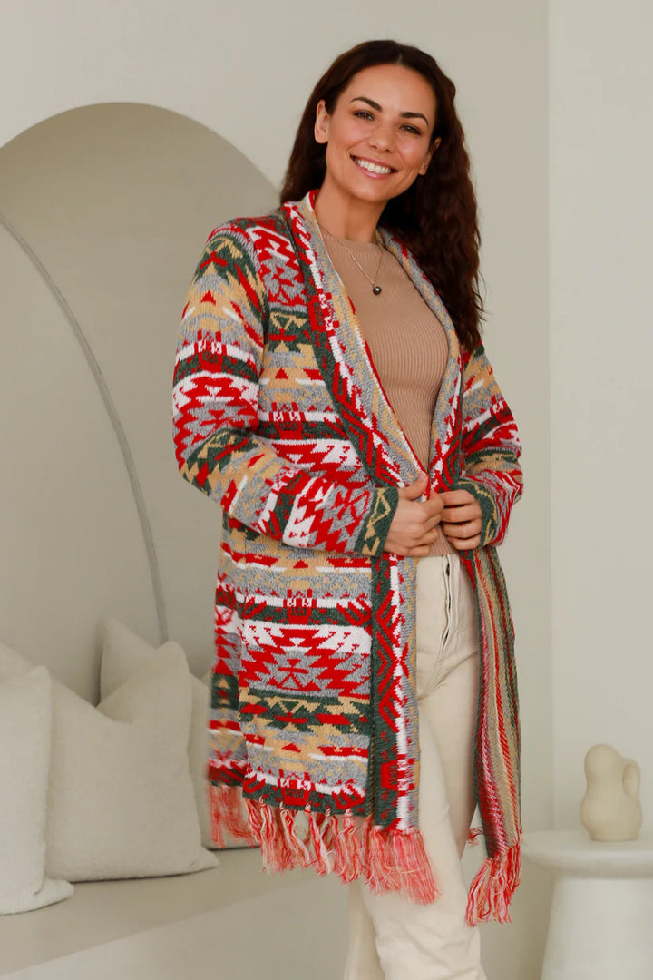 Tribal Red Aztec Cardigan